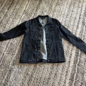 Oversized black distressed denim jacket